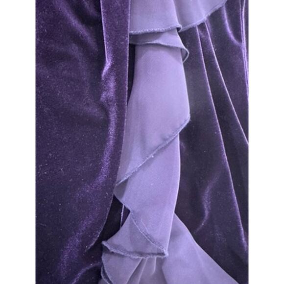 "Connected Apparel" Purple Velvet Ruched Dress Sheer Floral SZ 10 Fairy Whimsy - Picture 7 of 9